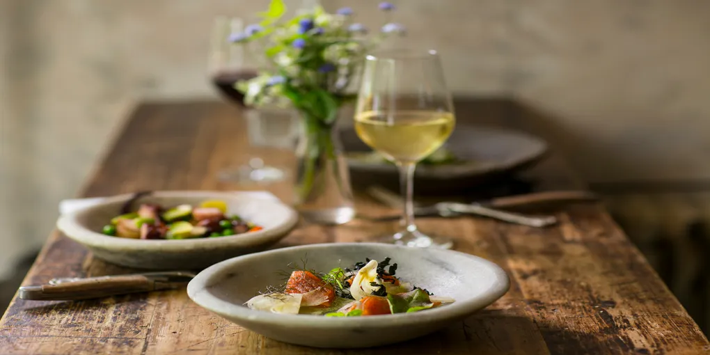 Fancy foods with wine on a table